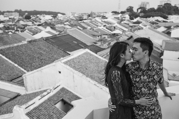 Rooftop view of Melaka town, casual couple portrait