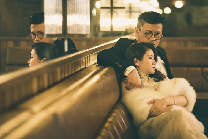 60s couple portrait at a cafe in Melaka Raya