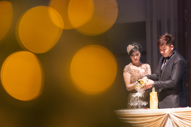 Champagne pouring ceremony with bride from Indonesia