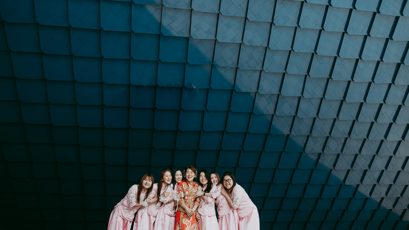 Group photo with bridesmaids at Encore Melaka